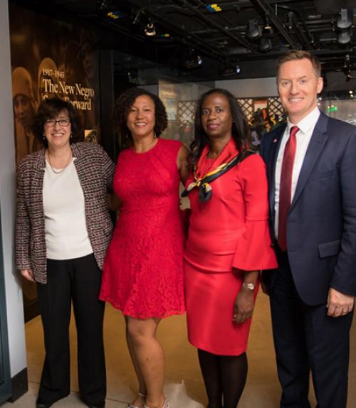 		 President Martha Pollack and guests at the African American history musuem
	