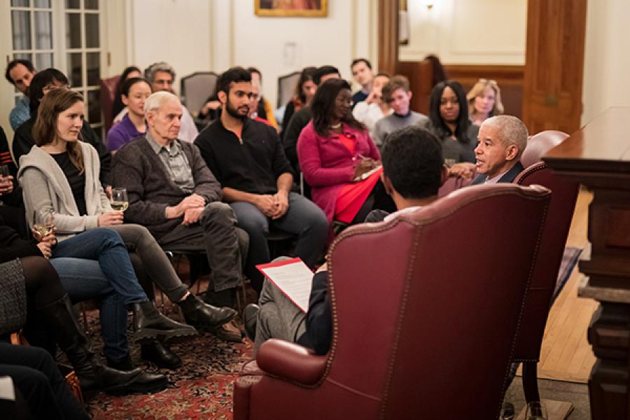 Marc Lacey talks with faculty