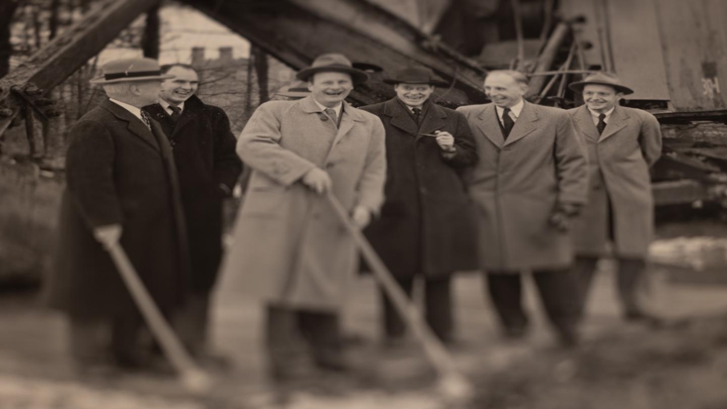 Hans Bethe at the groundbreaking for Newman Hall