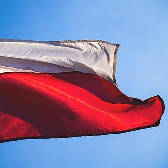 		Portion of a billowing flag, white stripe on top red stripe on bottom
	