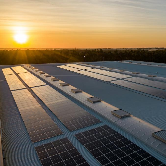 		solar panels under a sun rise
	