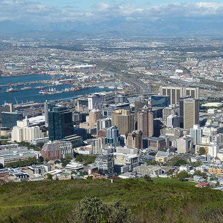 City with mountains beyond