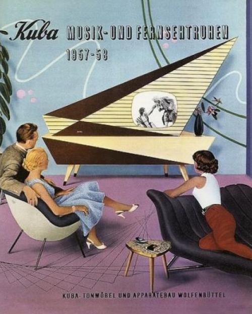 Retro illustration: people in stylish living room