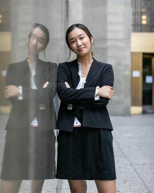 woman outside courthouse