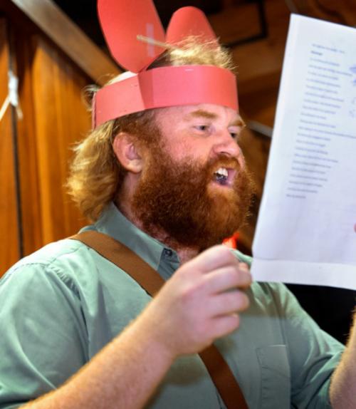  Student reading from paper