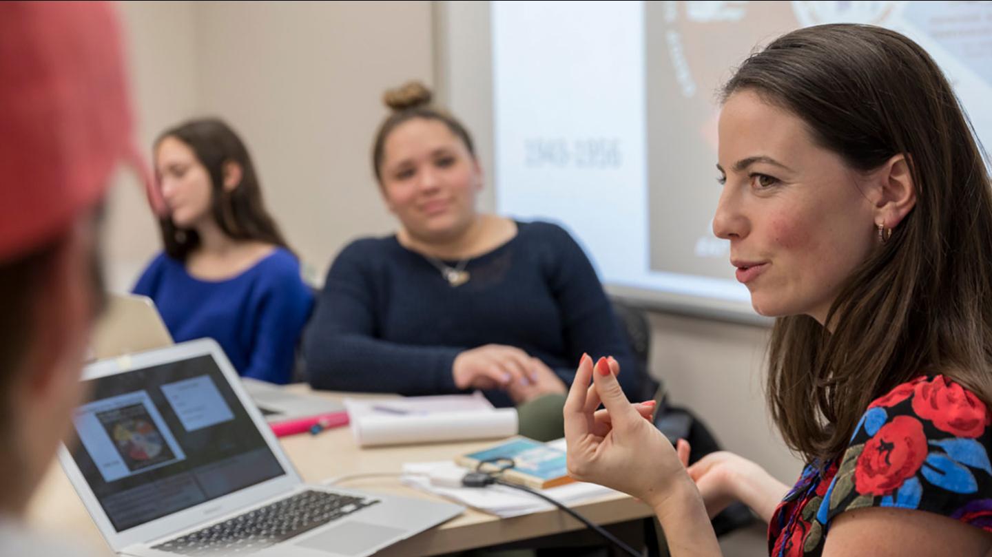 Adrienne Johnson with students in her class