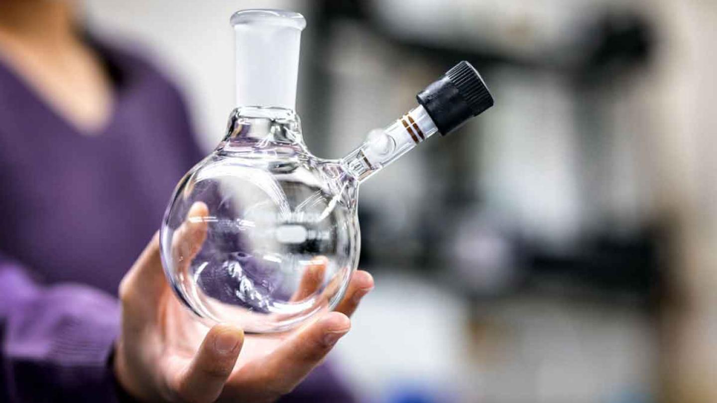 person holding scientific glass